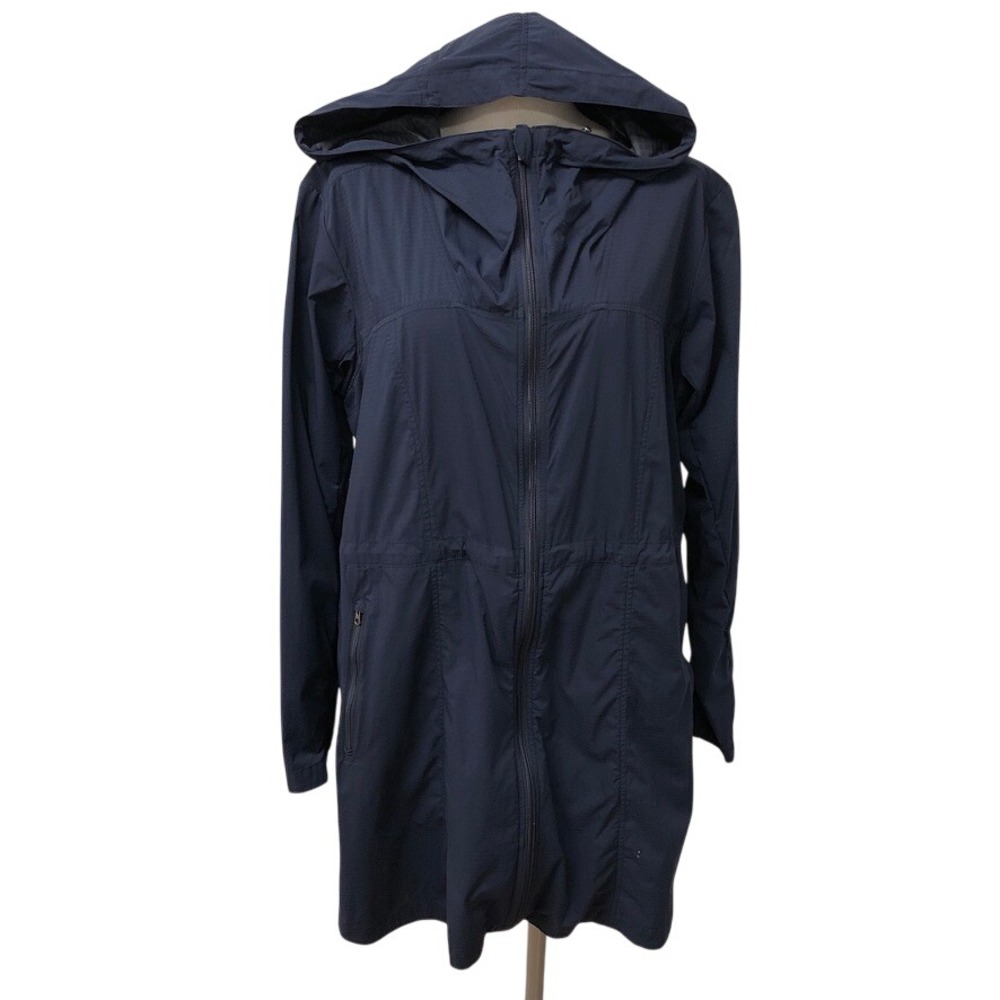 Athleta Jacket Womens XL Navy Blue Hooded Full Zip Long Parka Windbreaker